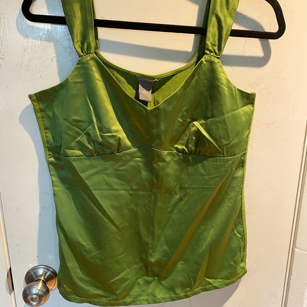 Ann Taylor Green Satin Sleeveless Top
